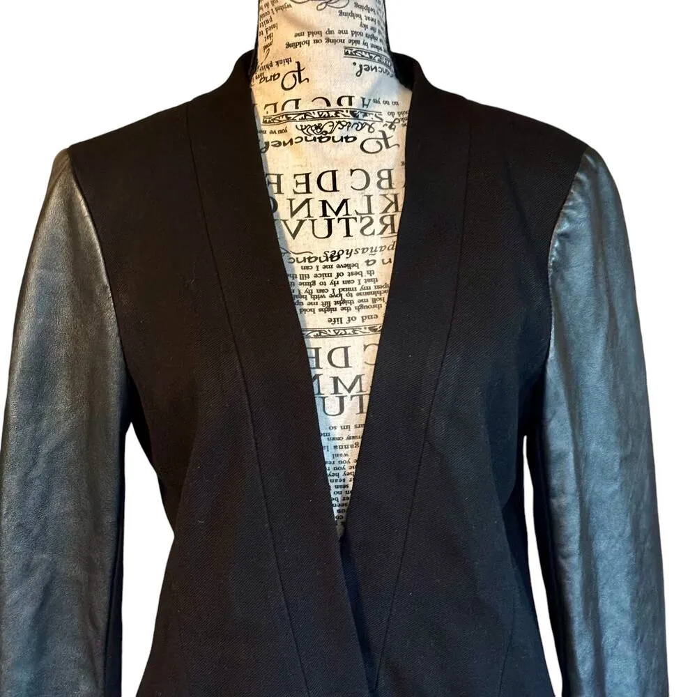 Madewell Size 8 Black Leather Trim Collarless Moto Blazer Jacket Business Casual - Image 5