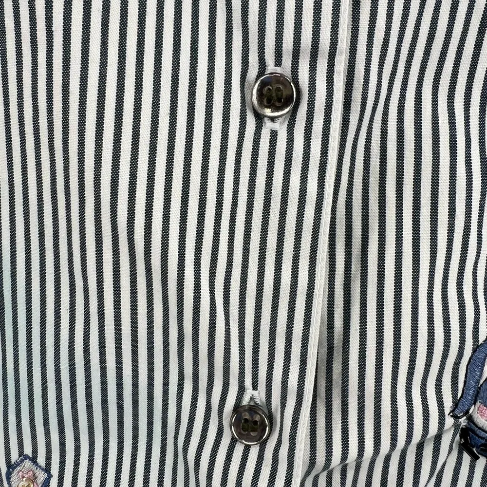 Bobbie Brooks striped tea party embroidered beaded button top L casual whimsical - Image 7