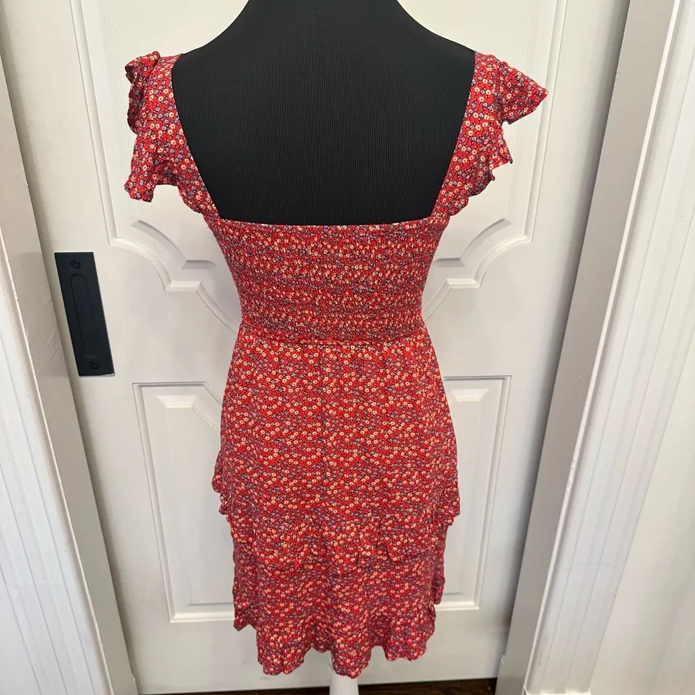 Altar’d State Floral Red Smocked Dress Flutter Straps Tiered Skirt NWOT - Image 6
