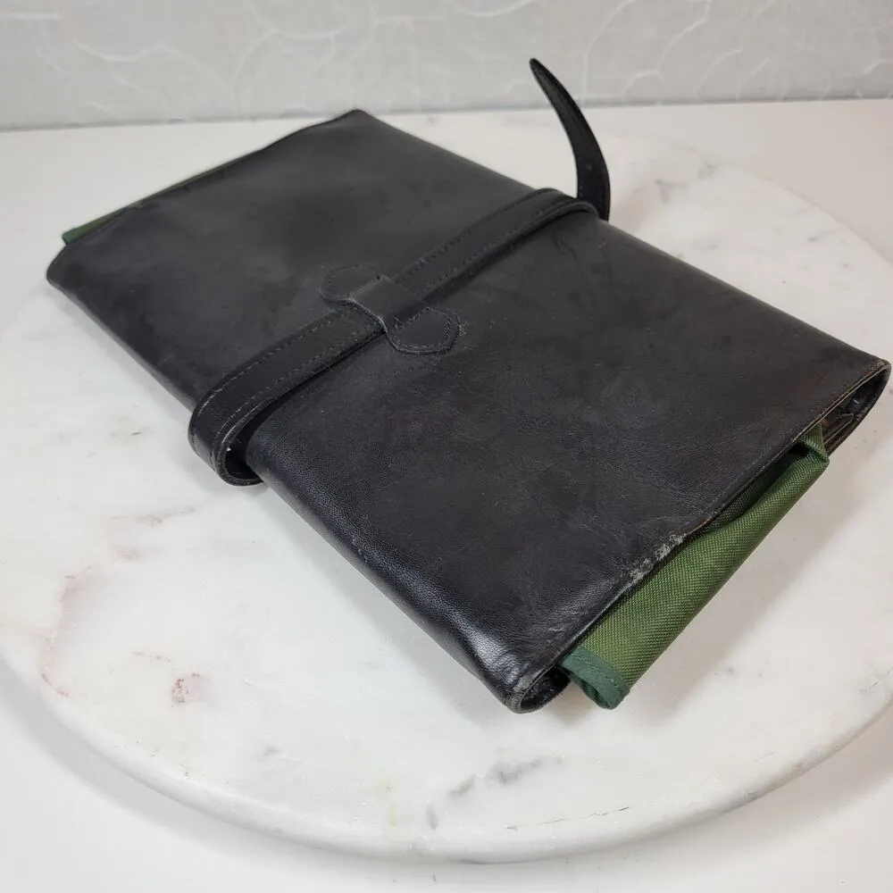 Vintage Daines Hathaway Wet Pack 10" Black Leather Green Interior Pockets Buckle - Image 4