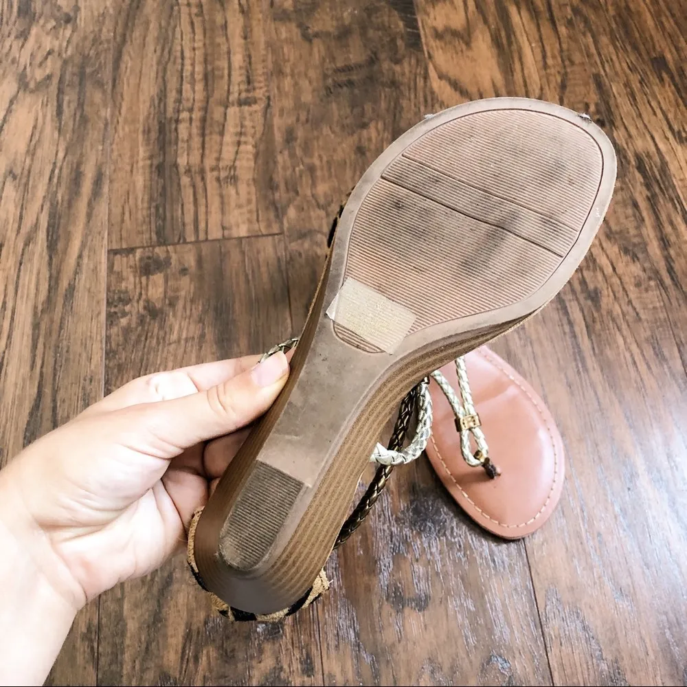 Carlos Santana • Friday sandals leopard pony hair gold braid strap wedge - Image 10