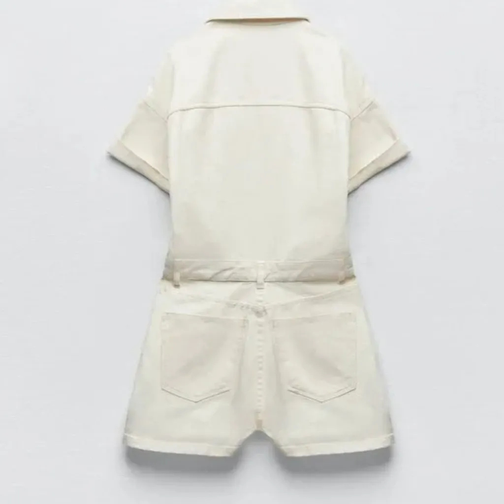 NWT ZARA DENIM TRF SHIMMERY PLAYSUIT Oyster  White Medium Bloggers Fave - Image 6