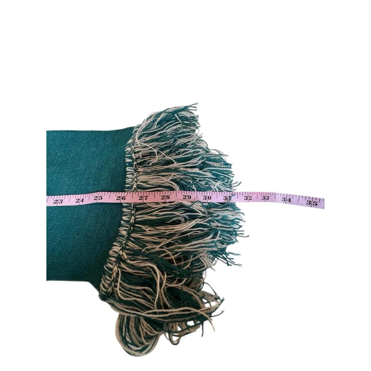 Columbus Teal And Cream Knit Rectangular Fringed Scarf 31”x8” - Image 9