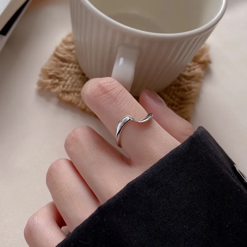 Wave design minimalist rings silver sterling silver s925 ring adjustable ring stackable ring - Image 2