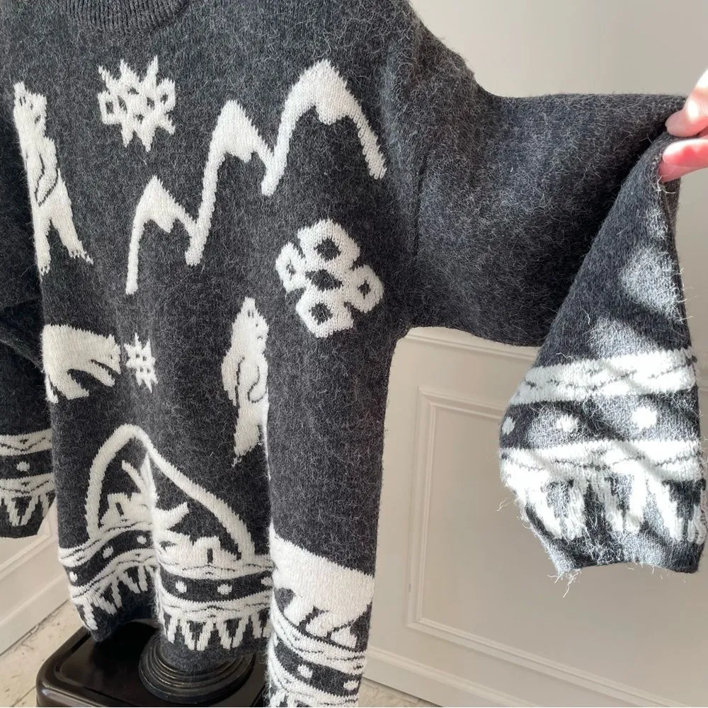 Vintage White Stag Mountain Polar Bear Mock Neck Grey Sweater L Gray Size L - Image 5