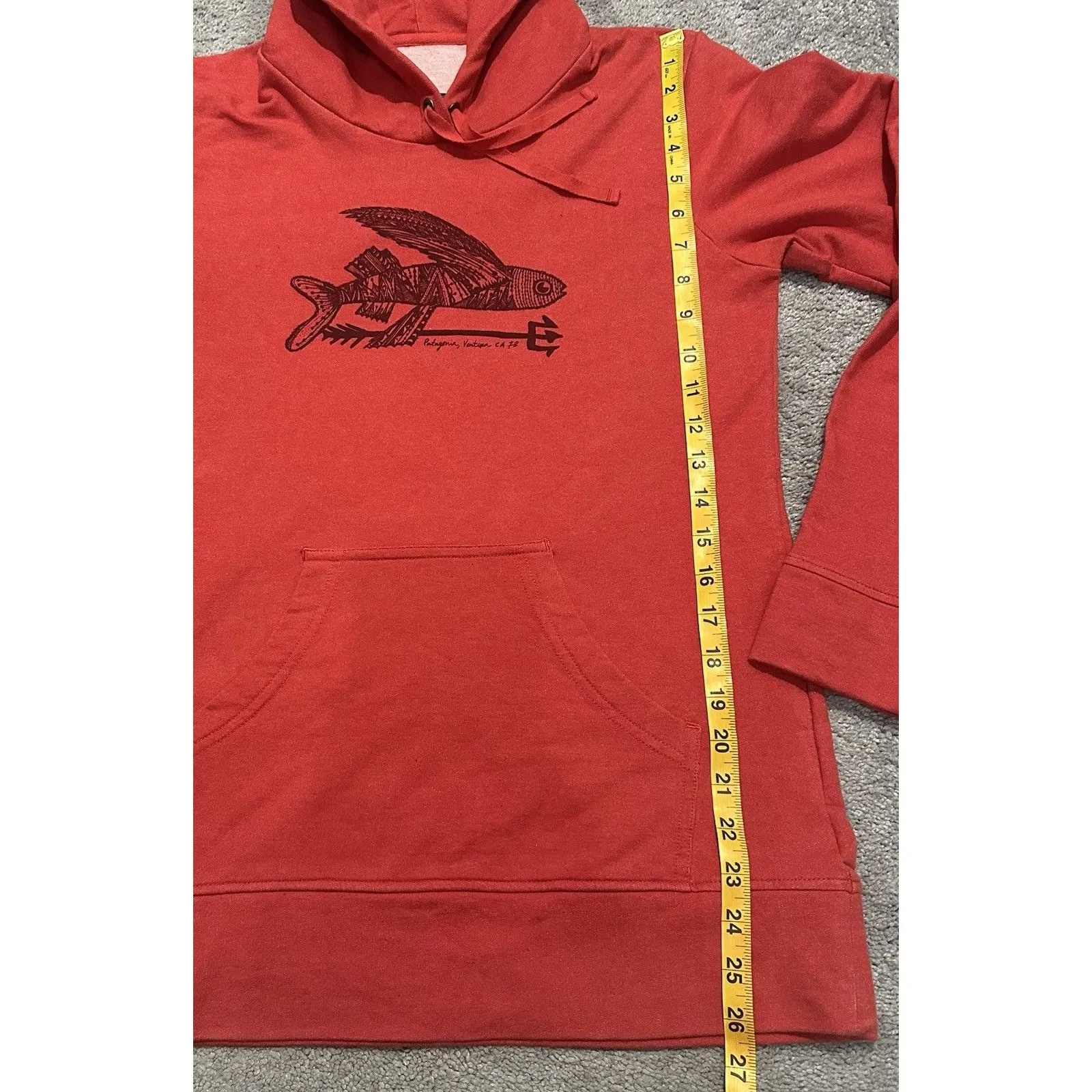 Patagonia Flying Fish Midweight Pullover Hooded Sweatshirt XS Red Gorpcore Hike - Image 10