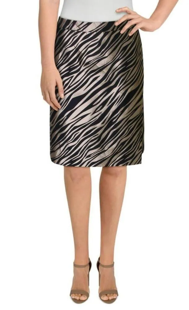Anne Klein Womens Oasis Jacquard Animal Print Wrap Skirt Beige 14 - Image 3