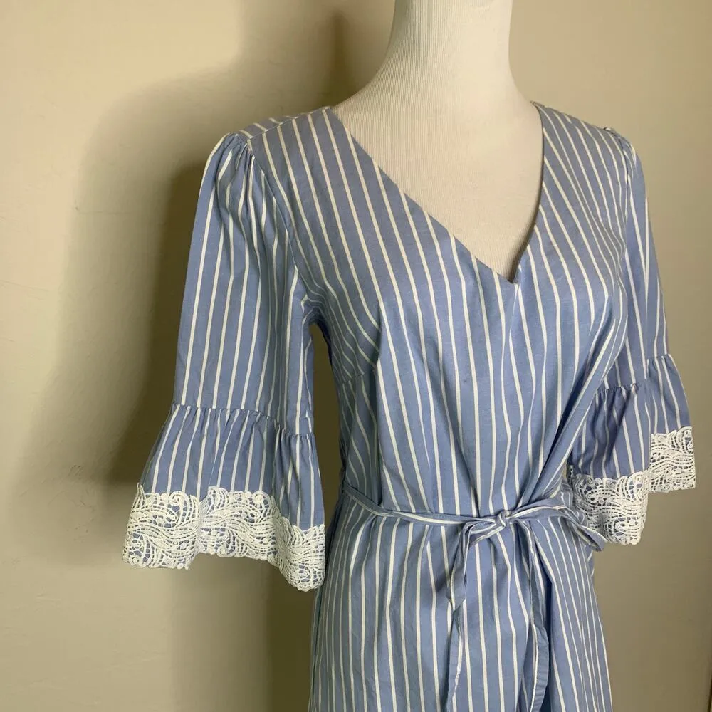 Westport Blue White Stripe Dress Lace Trim Sz 8 - Image 11