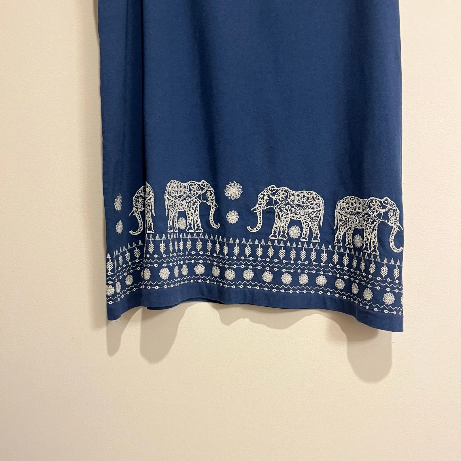 J. Jill Dress Sleeveless Tank Blue White Elephant Embroidered Large Petite - Image 3