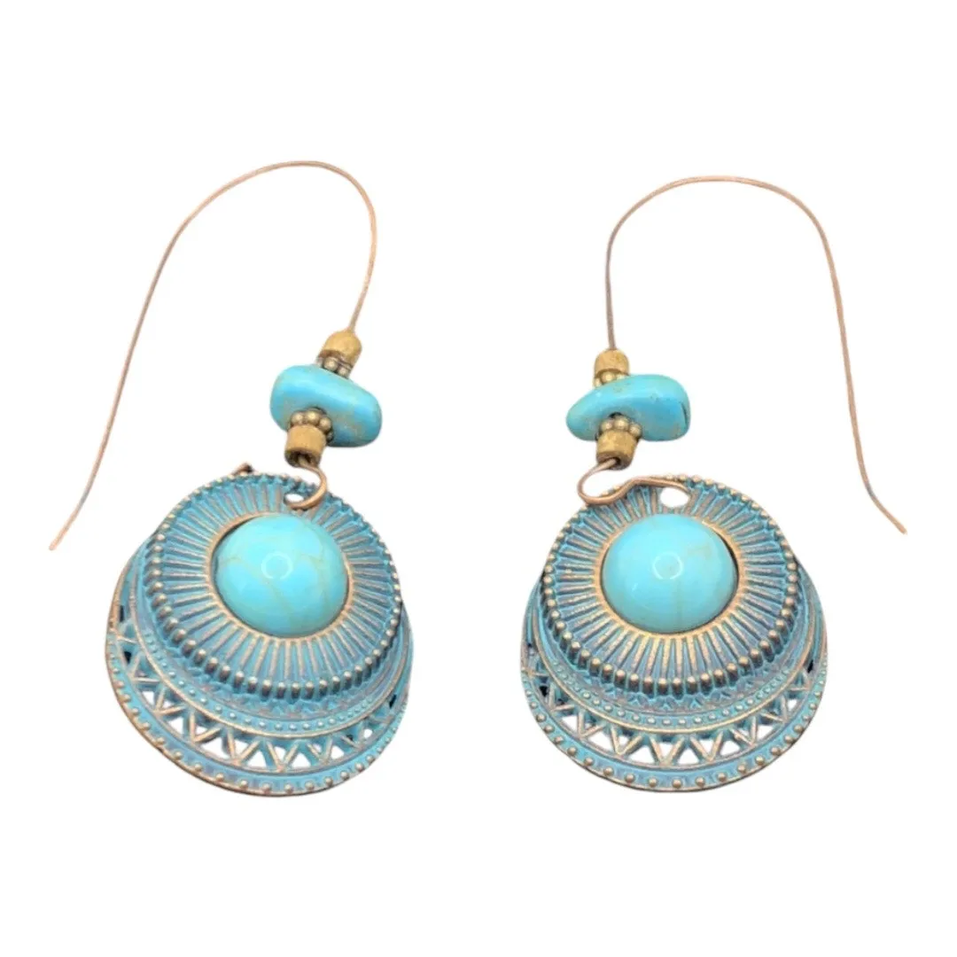 Unique Ethnic Boho Style Beaded Bronze Turquoise Classic Drop Earrings Blue - Image 8