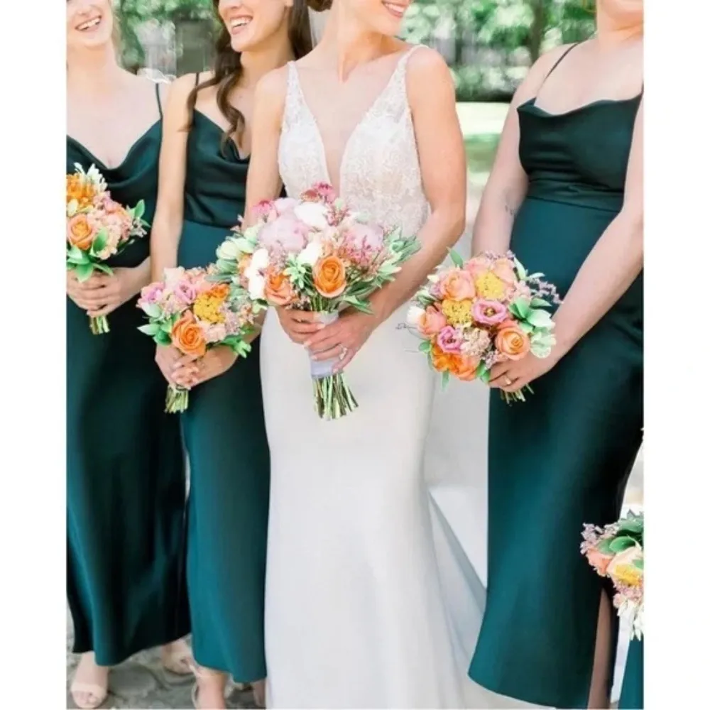 Forest Green Satin Midi Dress - Image 6