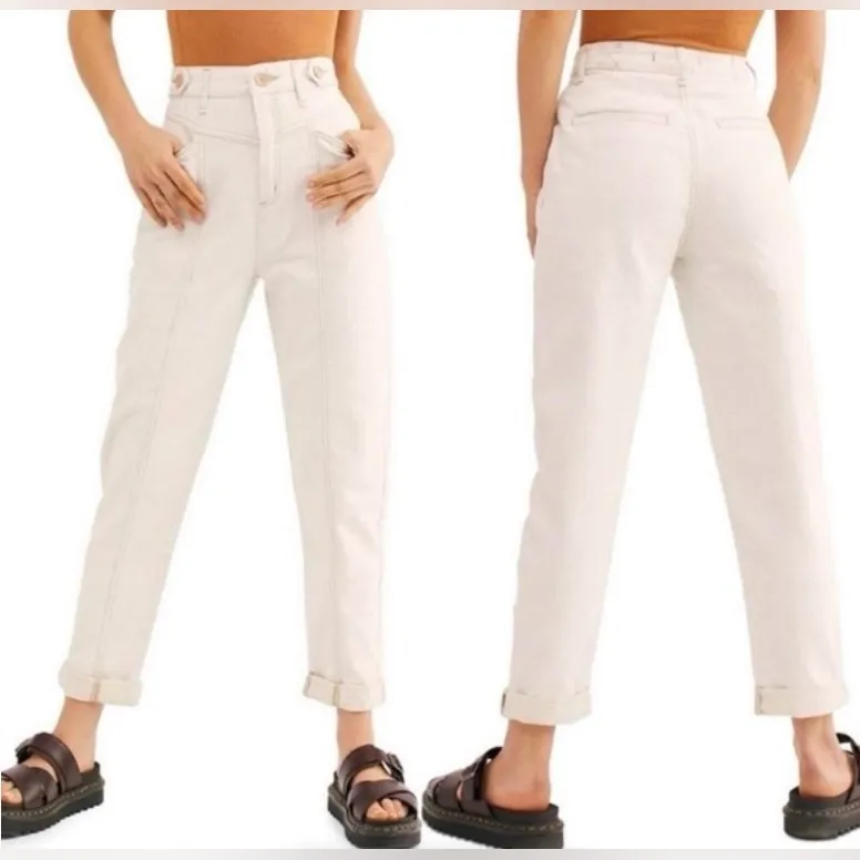 Free People We The Free‎ City Of Lights Sz 25 High Rise Linen Blend Ecru Jeans - Image 2