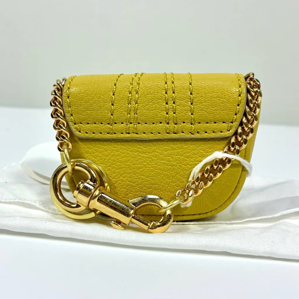 See by Chloe Keyring With Leather Pouch Goat Leather Pure Yellow NEW Gift - Image 8