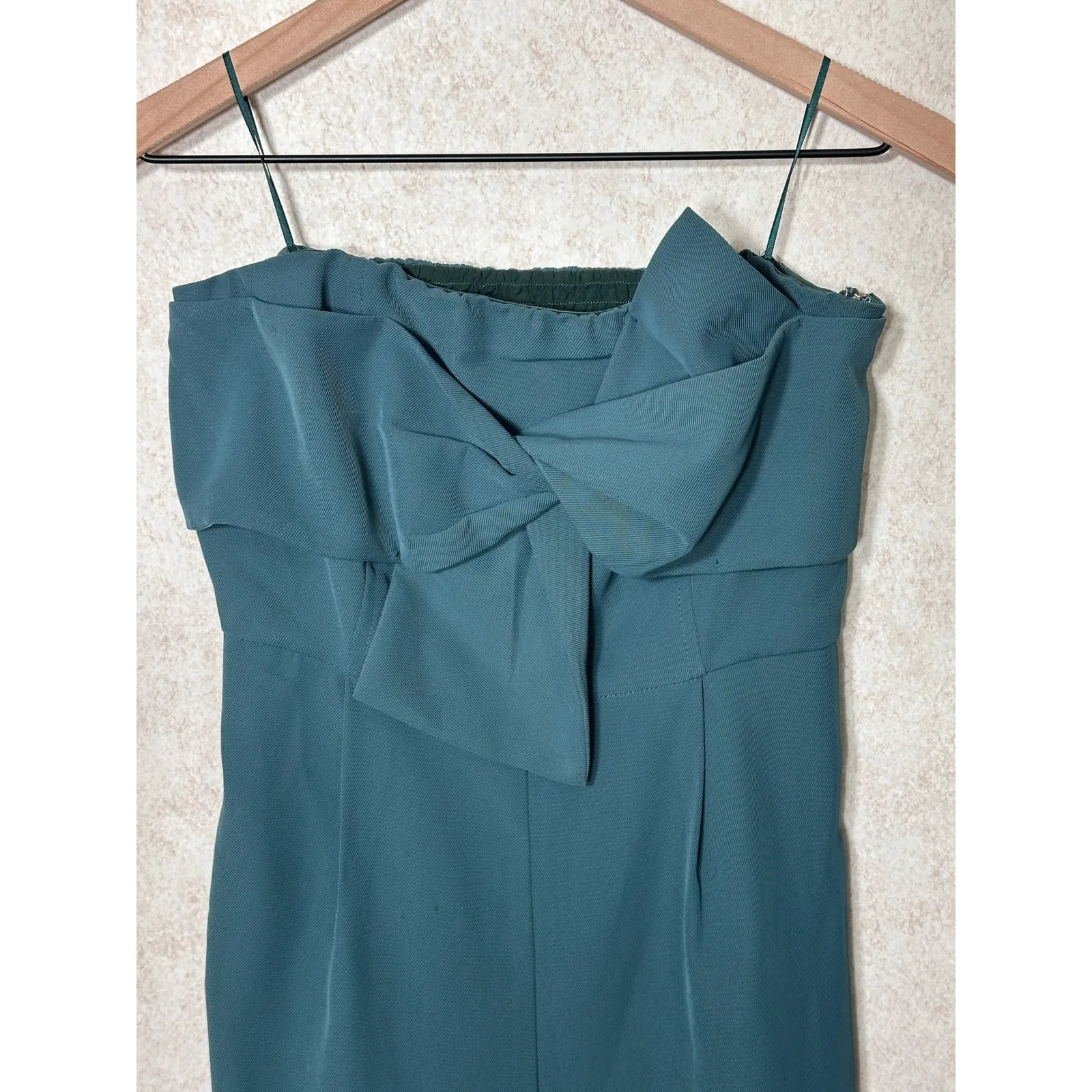 Hailee C Anthropologie Jumpsuit Women's Size 4‎ Strapless Teal Green Cropped Bow - Image 3