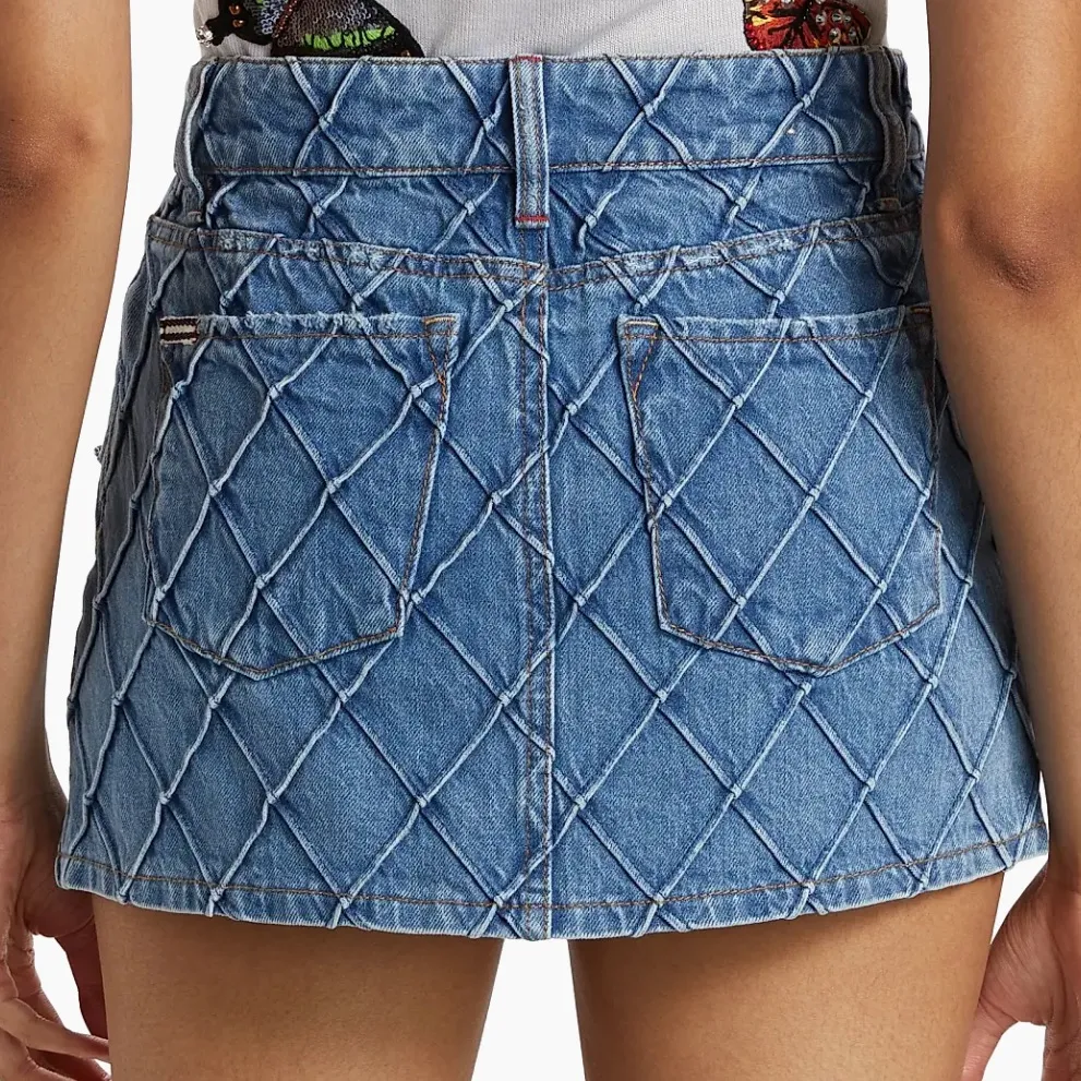 Alice + Olivia Joss Faux-Pearl Rhinestone Quilted Denim Miniskirt Size 27 - Image 3