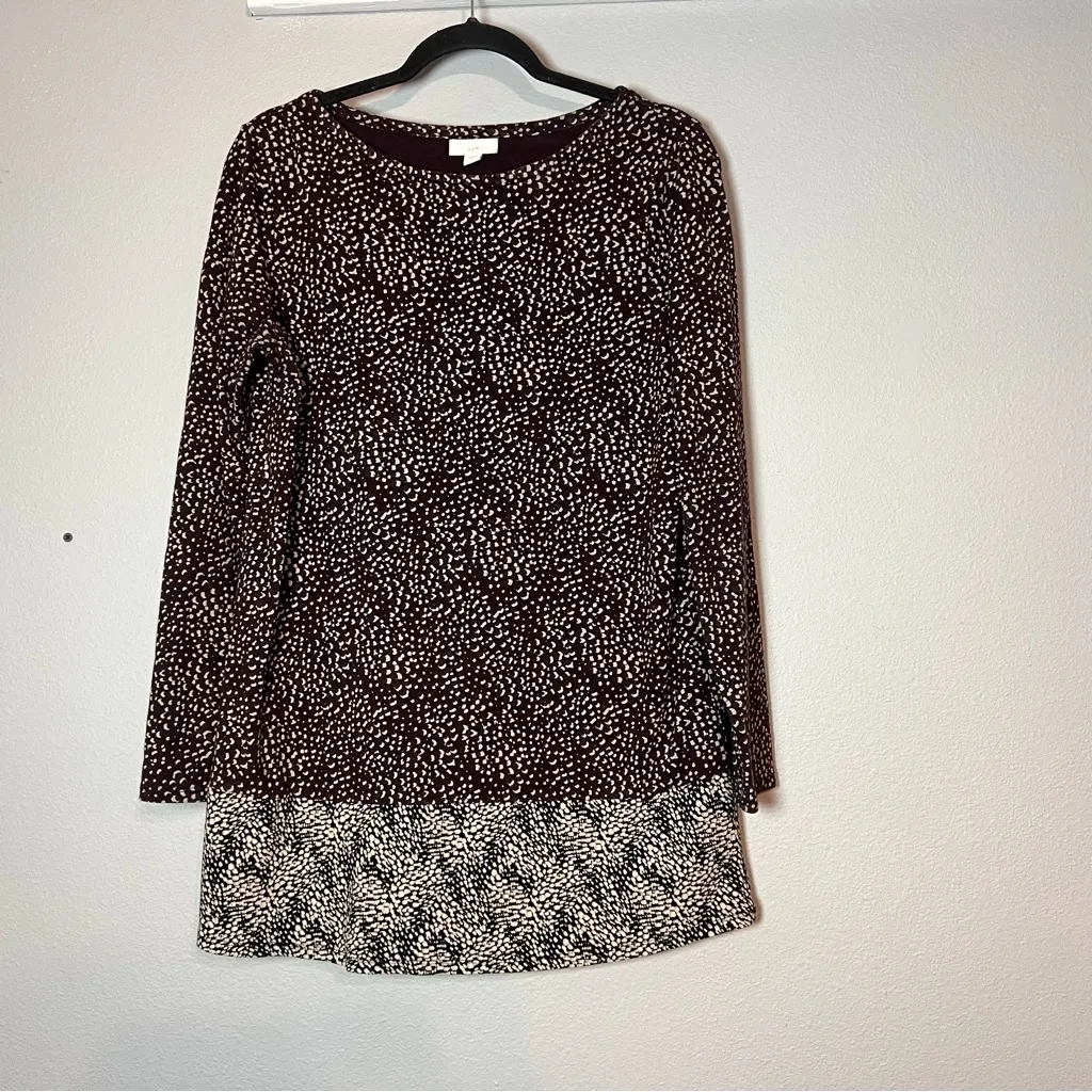 J. Jill Blouse Top Long Sleeve Brown White Patterned Dots Size Small Oversized - Image 4