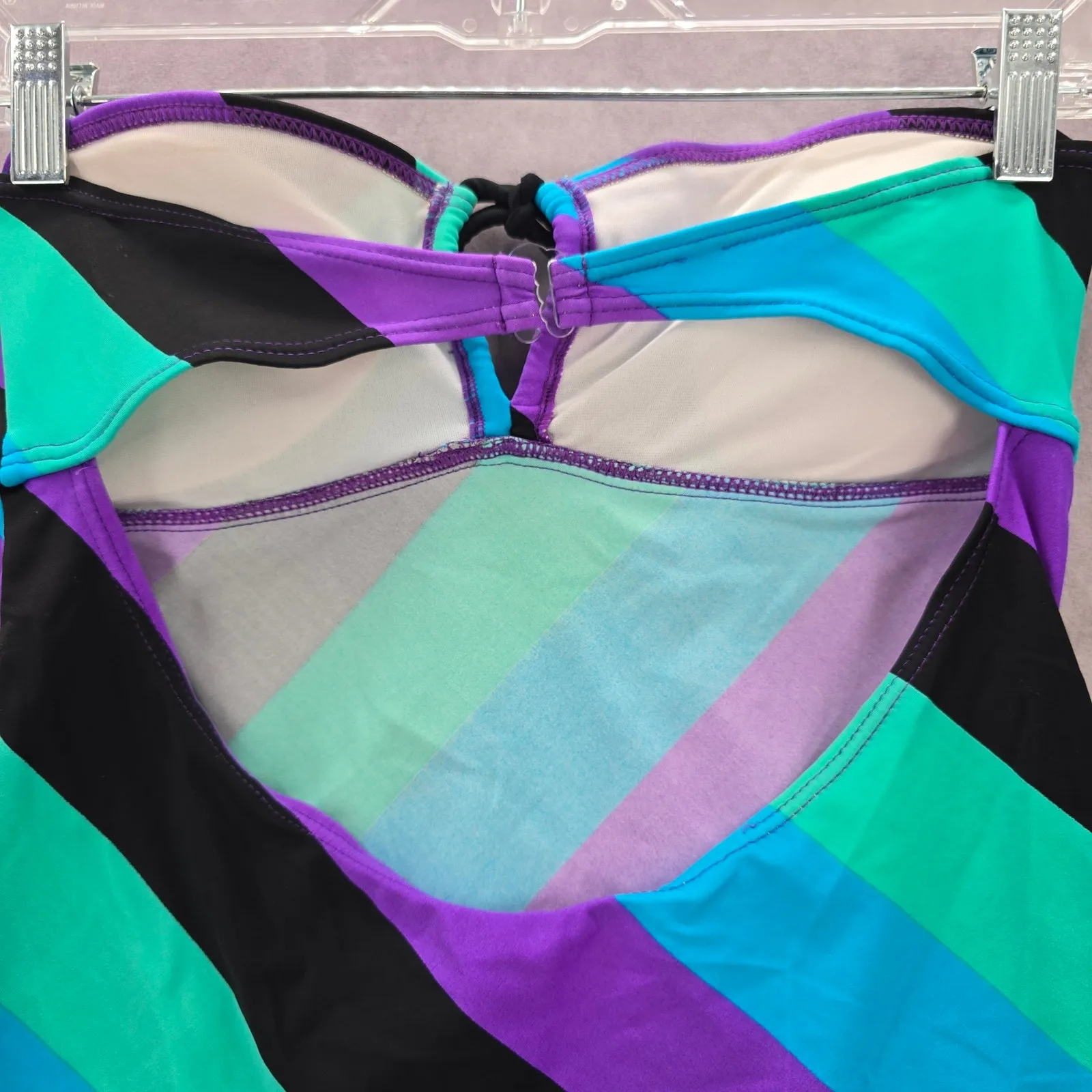 Hula Honey Purple Stripe Tube Cutout Padded Swimwear Tankini Top Medium M‎ - Image 4