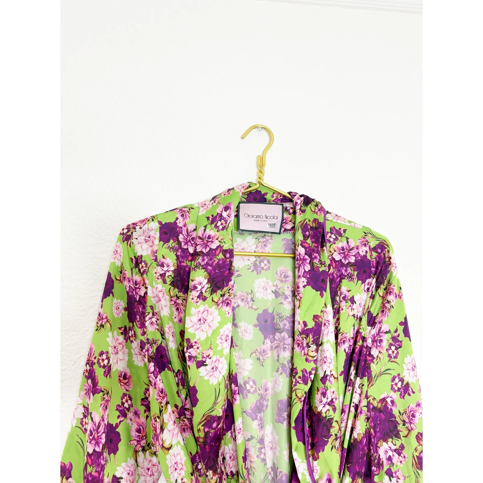 Giovanna Nicolai Silk Floral Wrap Top Size 44 Medium Purple Green Floral Chic - Image 5