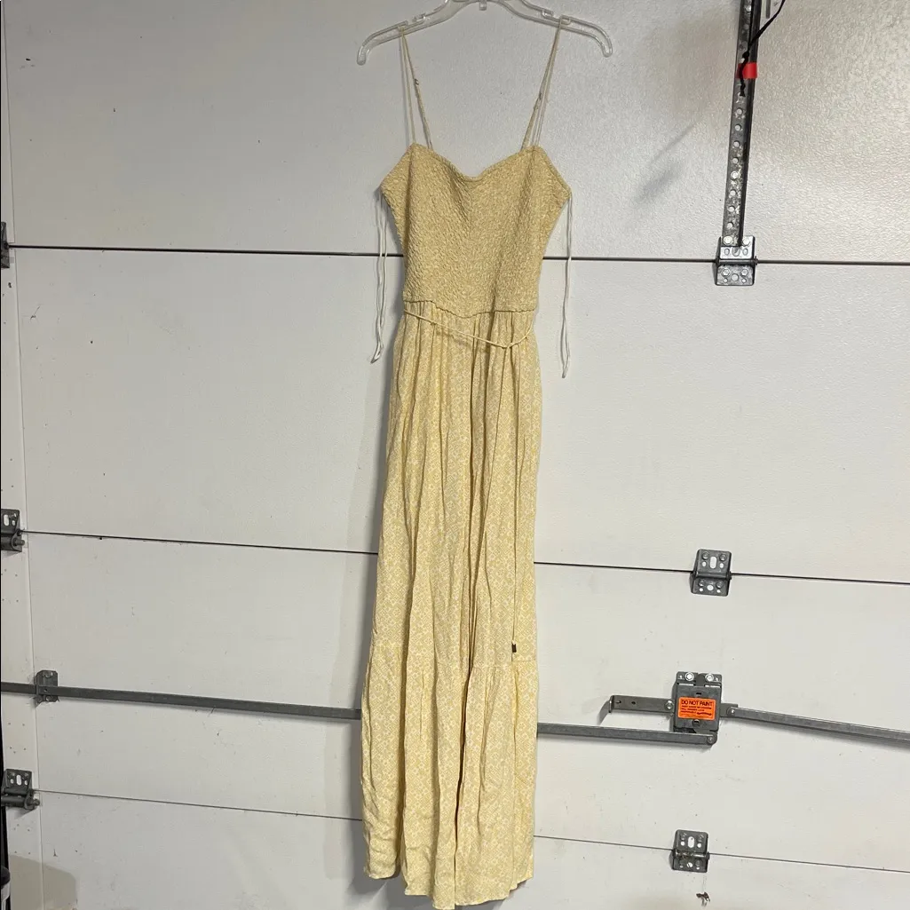 FREE PEOPLE LITTLE OF YOUR LOVE YELLOW WIDE LEG SMOCKED JUMPSUIT MEDIUM - Image 3