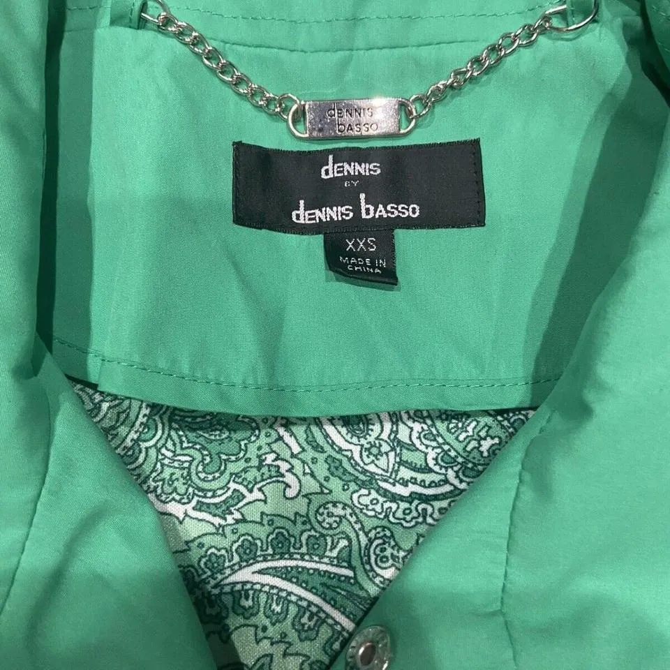 Dennis Basso Women's Sz XXS Water Resistant Button Front Jacket Green Paisley - Image 4