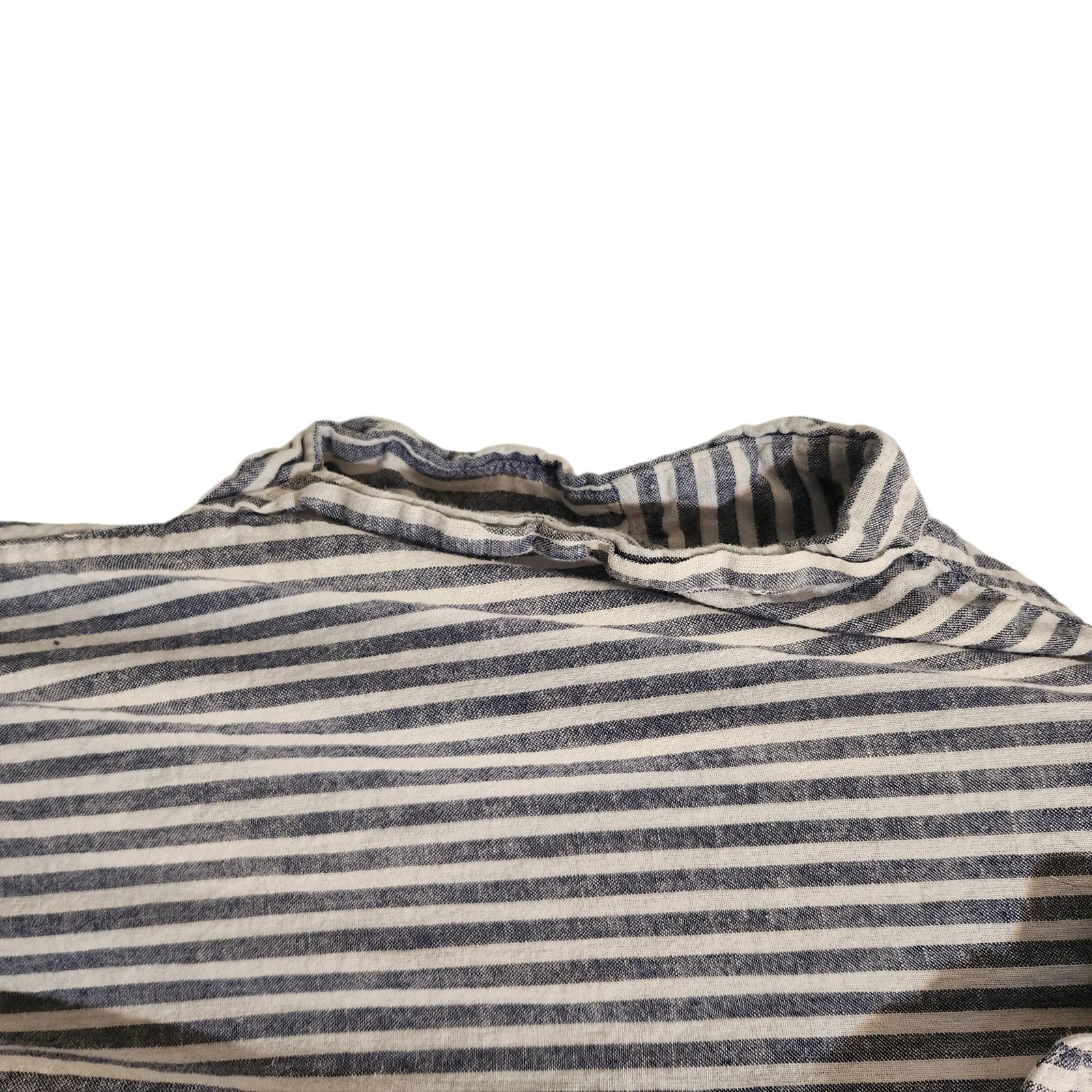 Orvis Blue Striped Short Sleeve Linen Blend Casual Button Down Shirt Size XL - Image 4