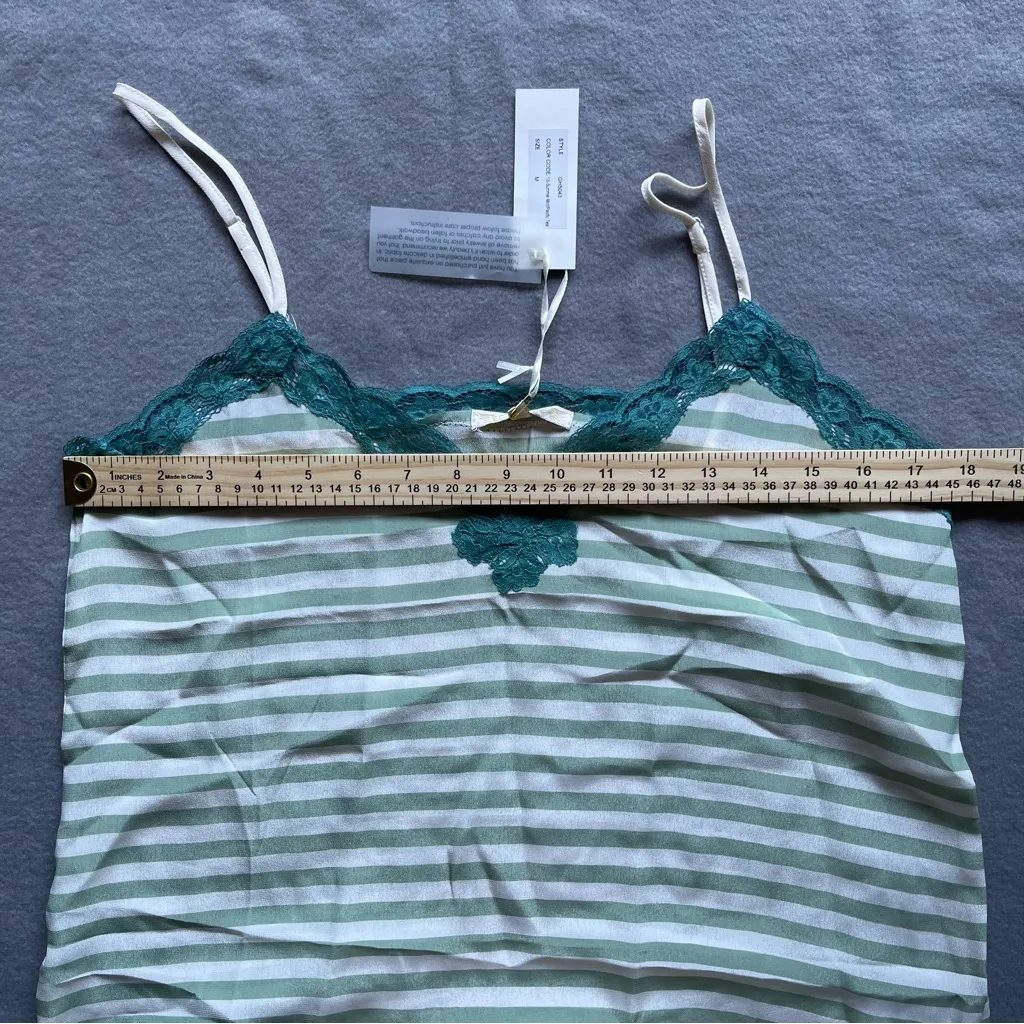 Gold Hawk Summer Mint Pacific Teal Lace Silk Cami Blouse Top M Y2K Stripe Layer Green Size M - Image 7