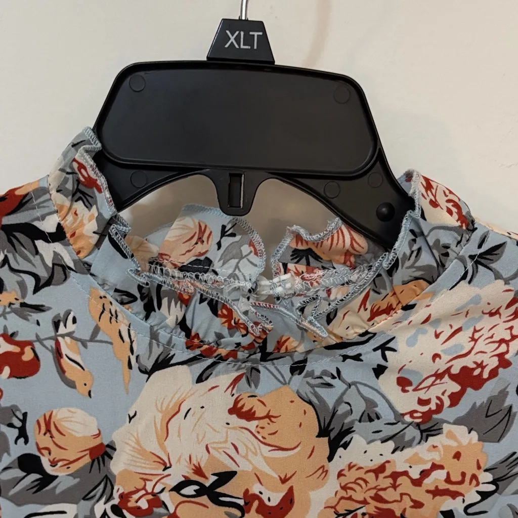 Floral Long Sleeve Women's Top Blue - Image 3