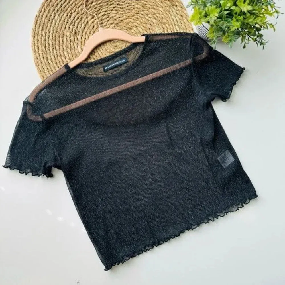 BRANDY MELVILLE Black Porter‎ Sheer Glitter Top - Image 2