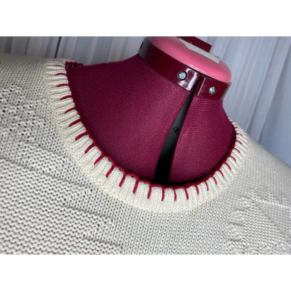 Cabelas sweater quilt block country cream red green - Image 3