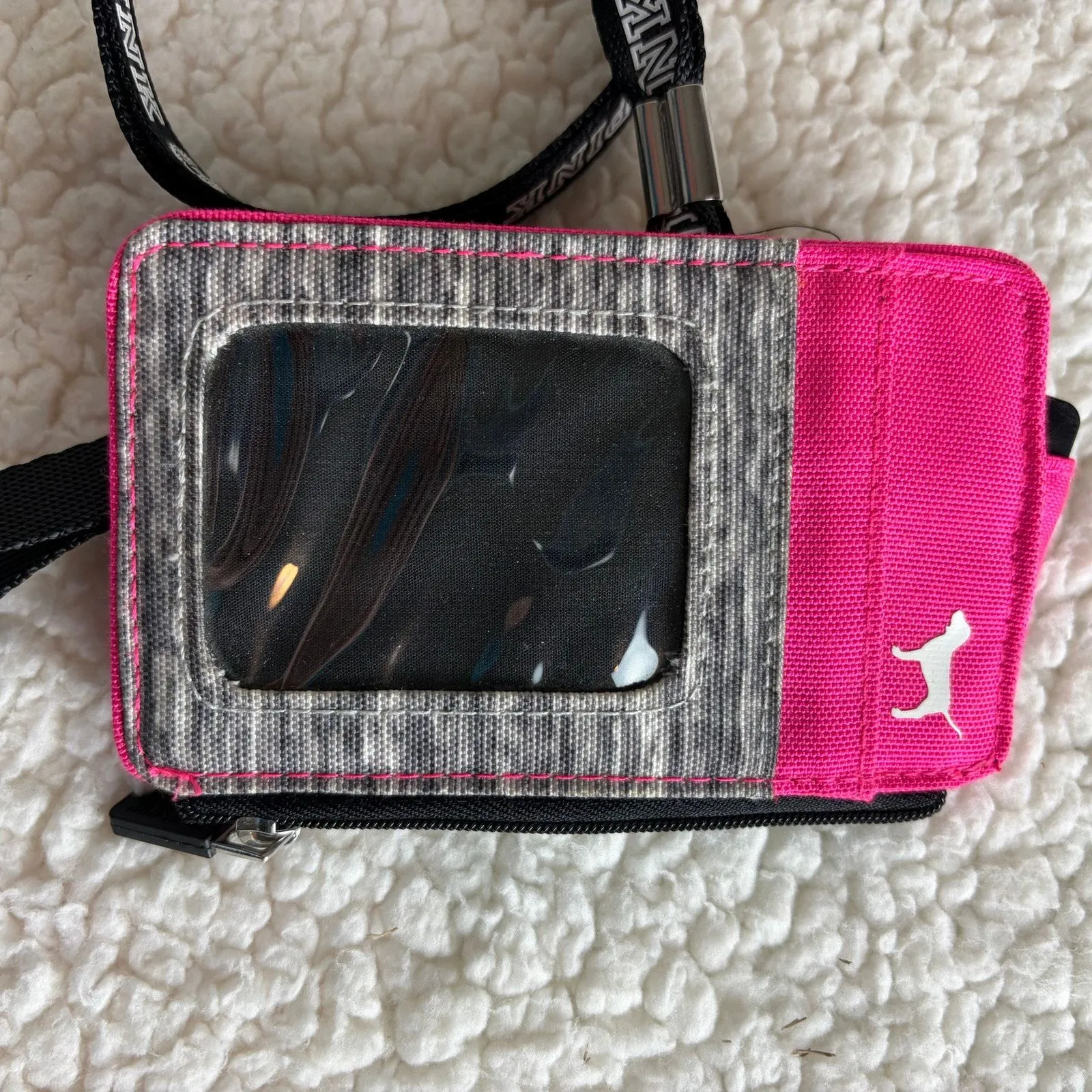 Victoria Secret Pink Lanyard ID Case Badge Holder Wallet Zip Pocket - Image 4