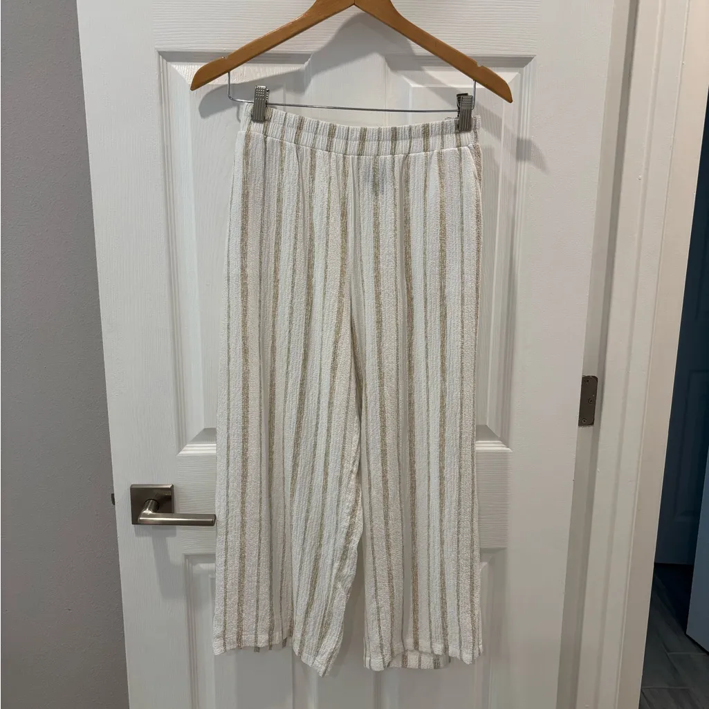 JM Collection White and Tan Striped Cropped pants size Medium‎ - Image 11