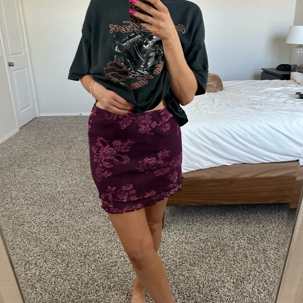 NEW FP free people poppy floral mesh knit mini skirt layered plum - Image 3