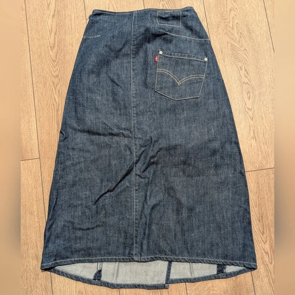 Vintage Levi's Engineered Jeans Denim Maxi Skirt Womens XS Wrap Jean Buckle Y2K - Image 8