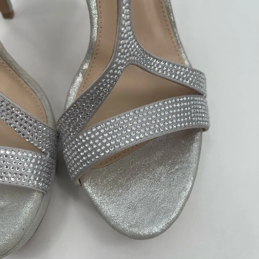 PELLE MODA Heels Size 8 Onora Platform Silver Rhinestone Crystals Strappy Ankle - Image 15