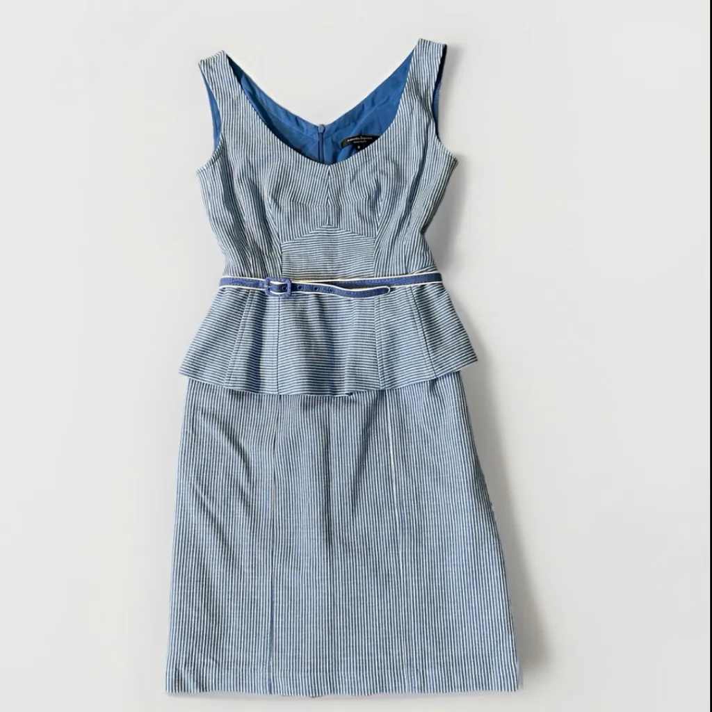 Nanette Lepore Blue White Striped Sleeveless Peplum Dress Belt 0 Classic Chic - Image 7