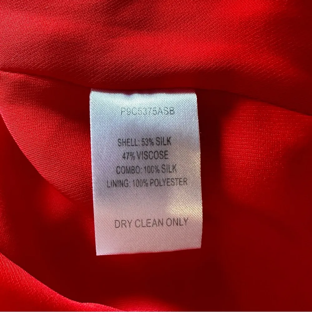 Parker Jennifer Combo Dress Silk Blend Asymmetrical Hem Midi Red Pink Floral 18 - Image 11