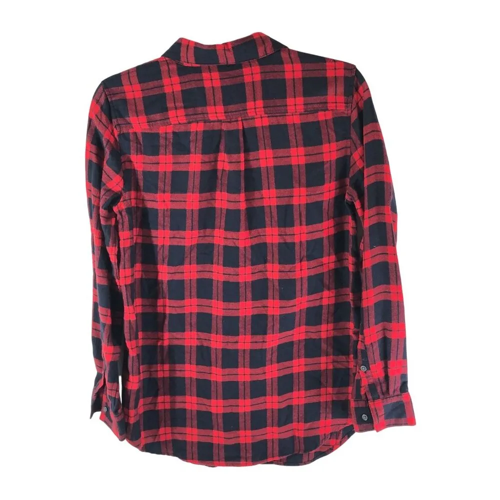 Banana Republic Womens Boyfriend Fit Flannel Shirt Plaid Red Navy Blue S - Image 2