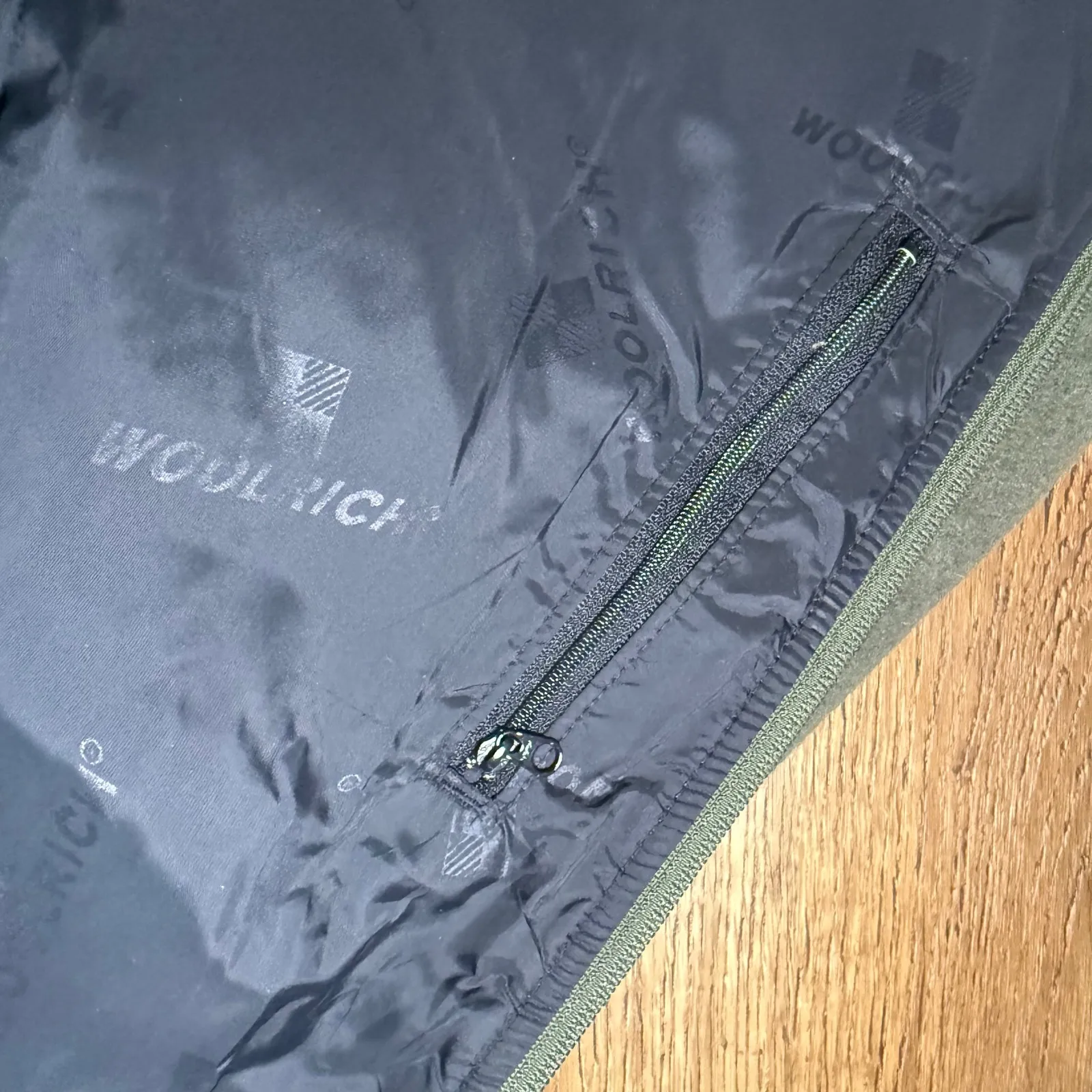 Woolrich 100% Wool Olive Green Full Zip Fleece Jacket Womens XL Zip Pockets - Image 14