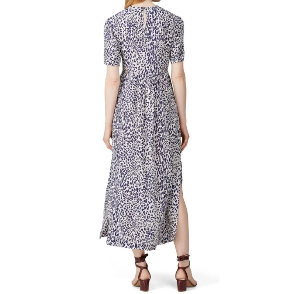 Baum und Pferdgarten ADAMARIS Blue White Leopard Silk Smocked Maxi Dress Size 36 - Image 3