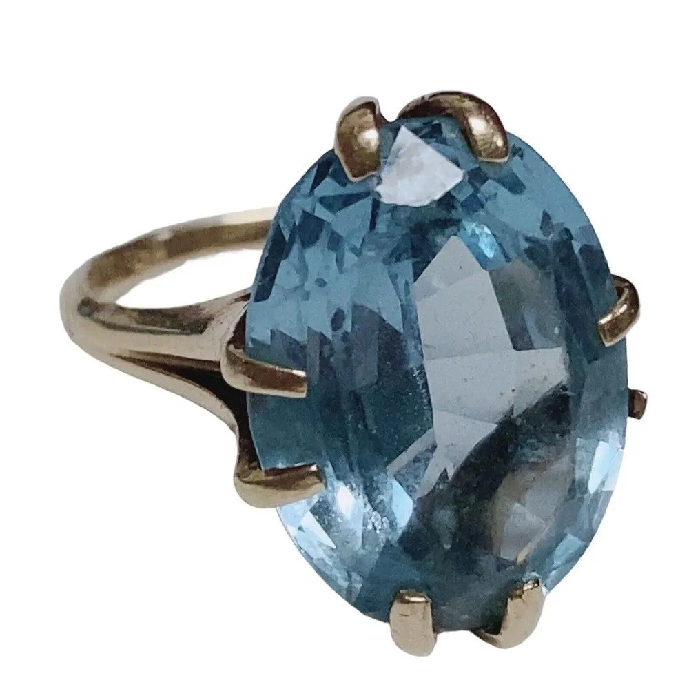 Vintage Women’s 10KT 10k Yellow Gold Signed Siffari Blue Topaz Ring 6.5 - Image 4