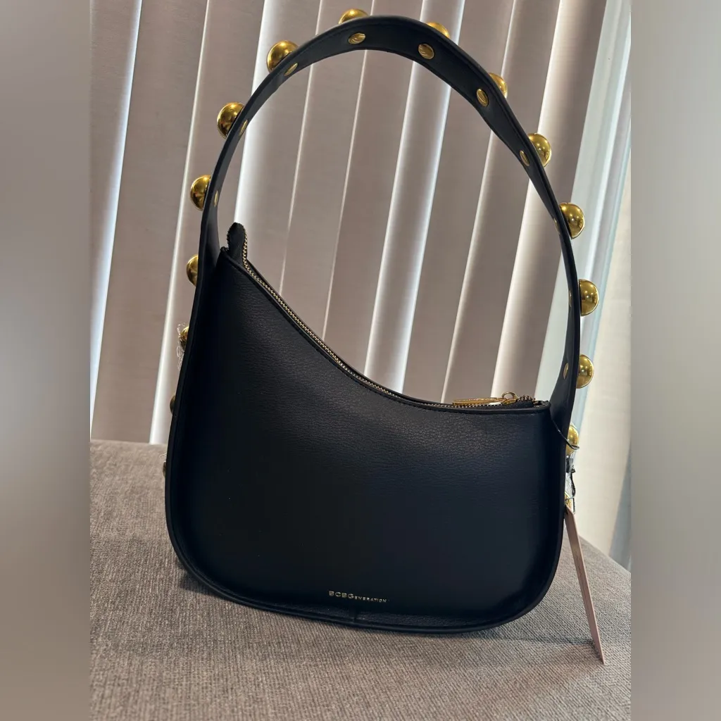 BCBGeneration Black Shoulder Bag with Gold Details - Image 6