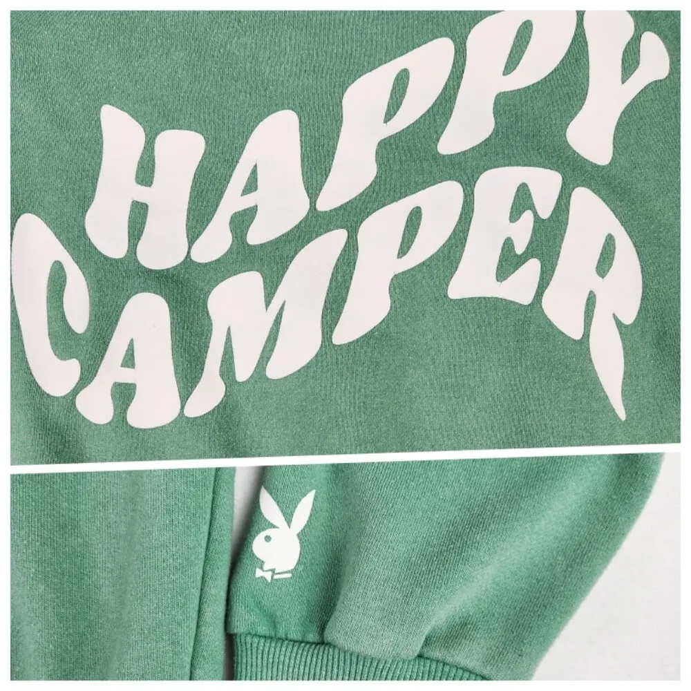 Playboy by PacSun Womens Happy Camper Half Zip Hoodie Size S Green - Image 5