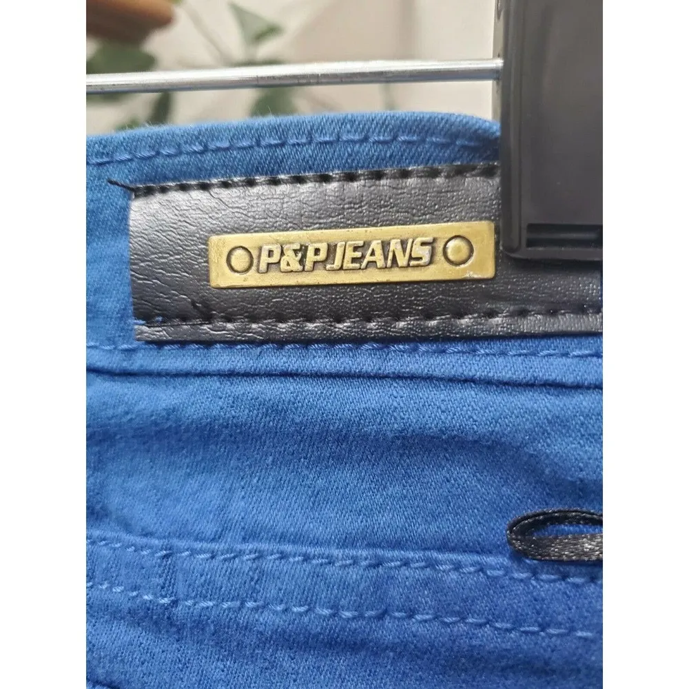 P&P Jeans Womens Solid Blue Cotton Mid Rise Straight Leg Casual Shorts Size 9/10 - Image 8