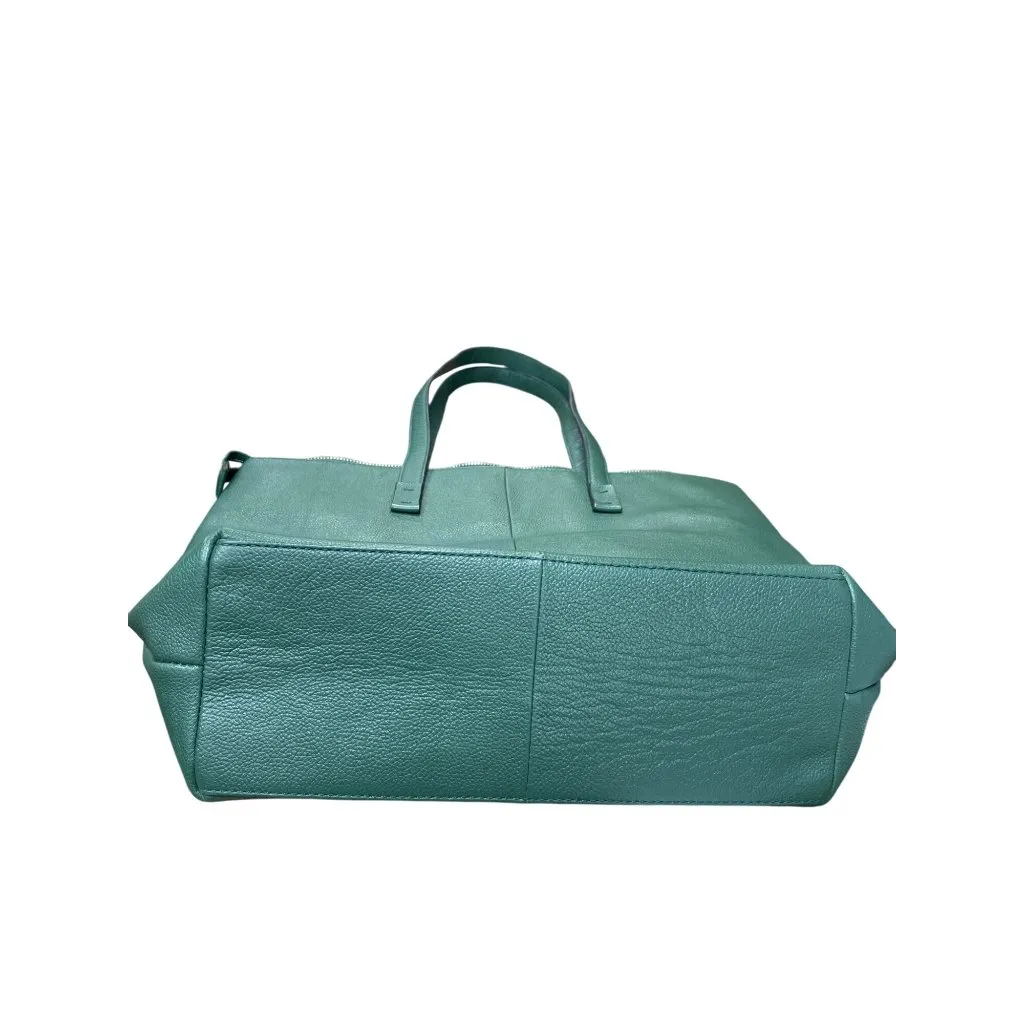 Tahari Womans Green Pebbled Leather Tote HandBag Silver Charm SKU 9355 - Image 8