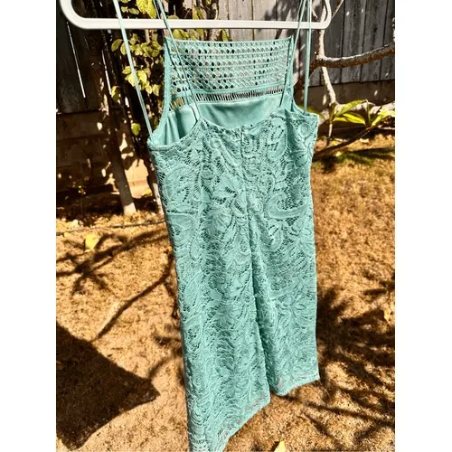 Topshop Lace Sheath Dress Aqua Blue Spaghetti Strap Square Neck Party Size S - Image 6