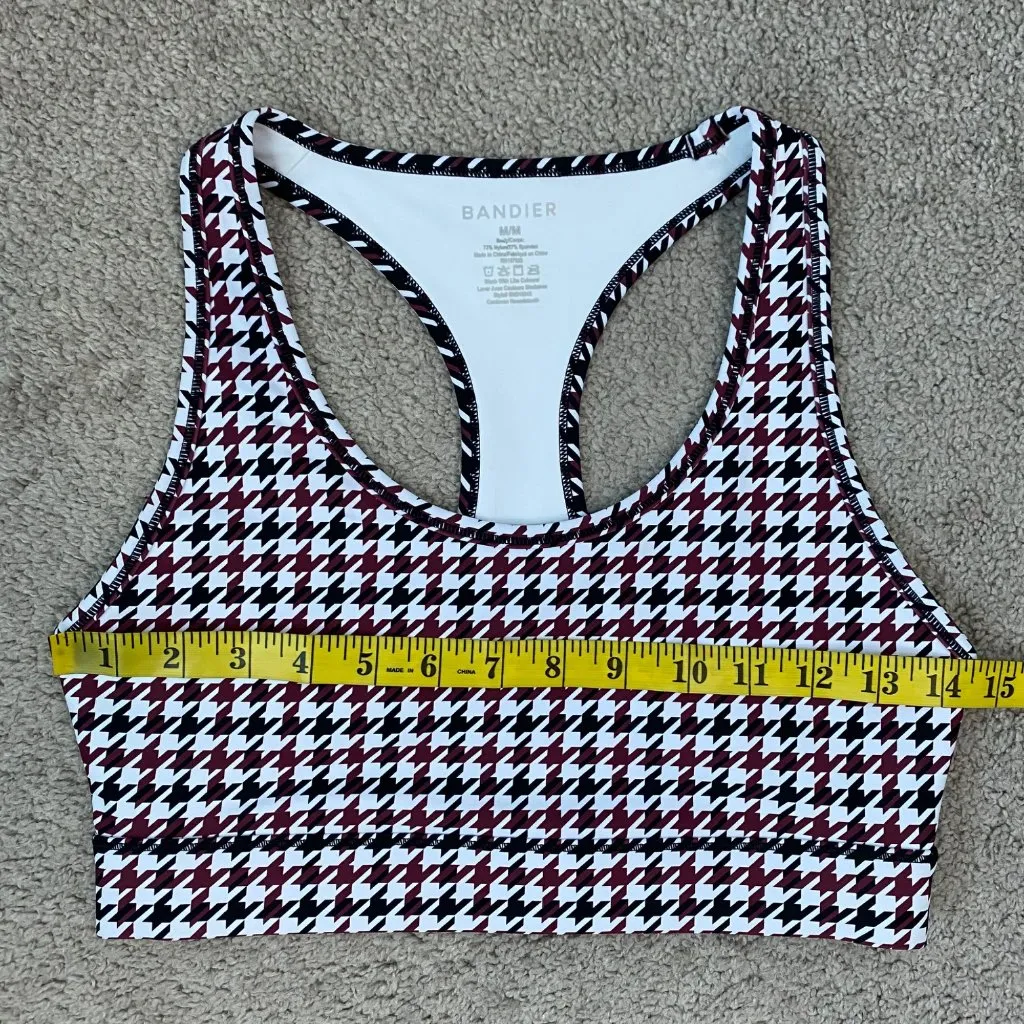 Bandier Center Stage Houndstooth Sports Bra Size M White Black Red Racerback - Image 6