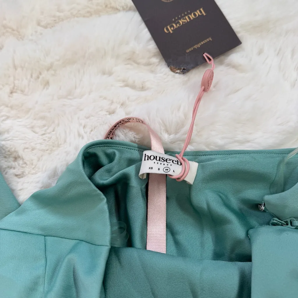 House of CB Strapless Bodycon Satin Maxi Dress M - Aqua - Image 6