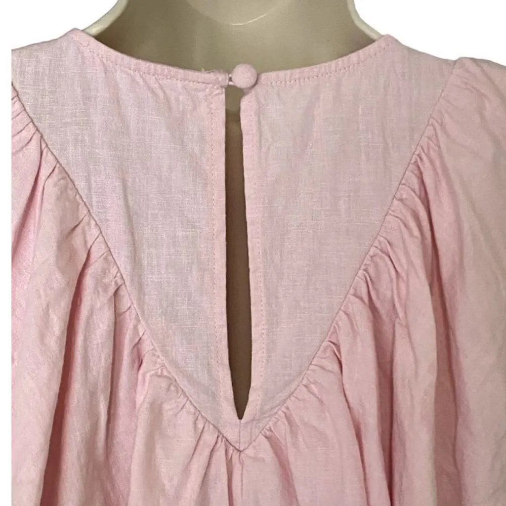 OPEN EDIT Pink Lotus Ruffle Linen Blend Keyhole Crop Top ~ Women's Size XS - Image 5