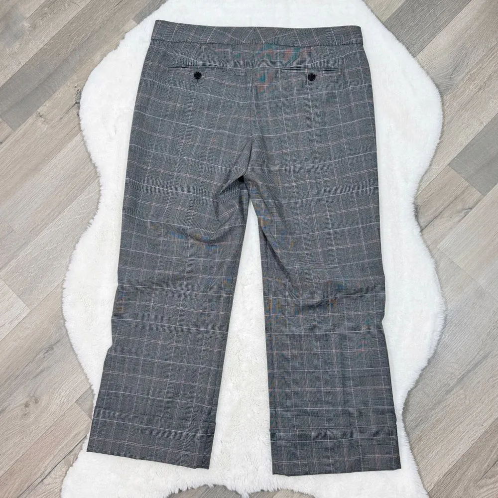 Express Editor Glen Check Plaid Straight Leg Cuffed Crop Dress Pants Grey Pink 8 - Image 6
