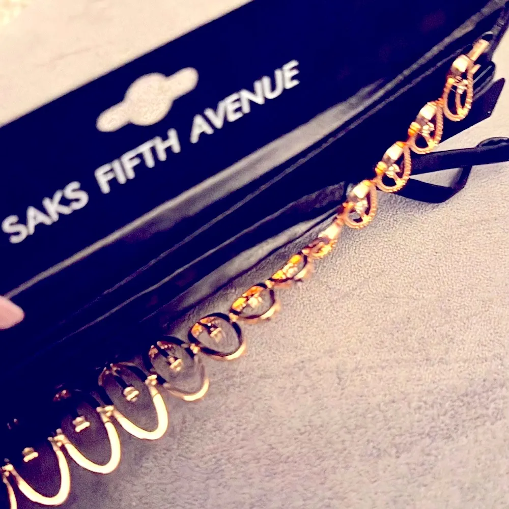 Saks Fifth Avenue Luxurious Rose Gold Crystal and Black Leather Choker - Image 4